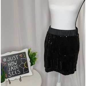 SANCTUARY Black Sequin Mini Skirt Elastic Band